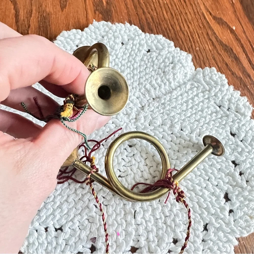 Set of 2 Decorative Brass Horn Ornaments